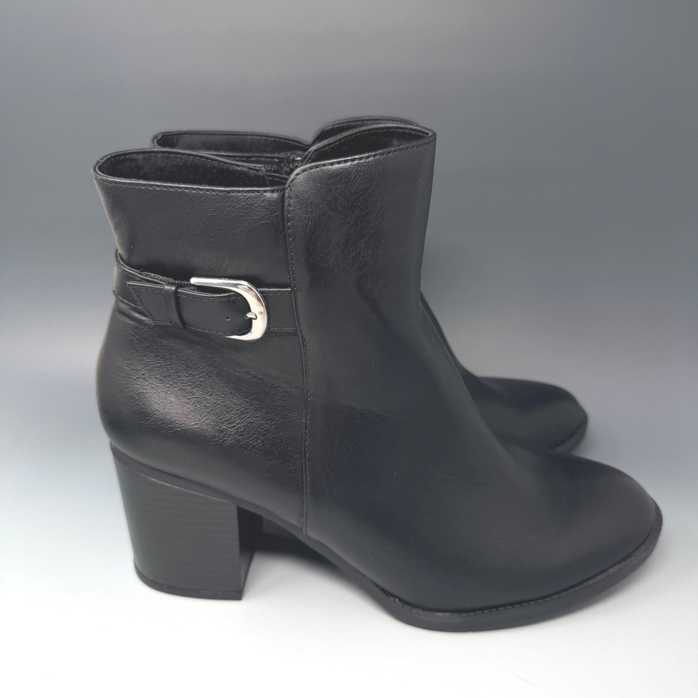 Style & Co Harlemm Black Ankle Boots Block Heel Buckle Detail Womens 12M